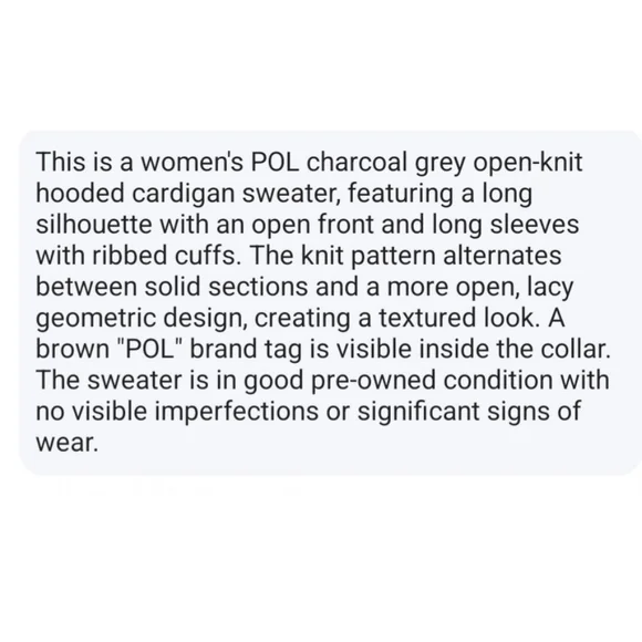 POL Charcoal Open Knit Hooded Cardigan Sweater Sz.M - Picture 7 of 8